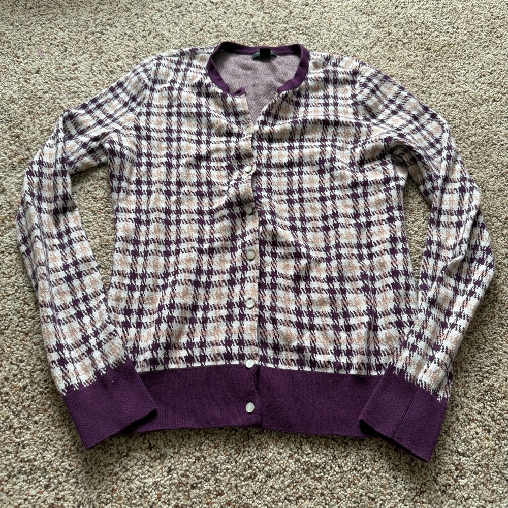 Ann Taylor Purple and Cream Knit Cardigan